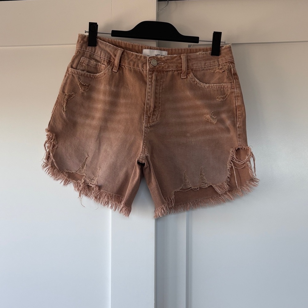 Distressed Tan Jean Shorts